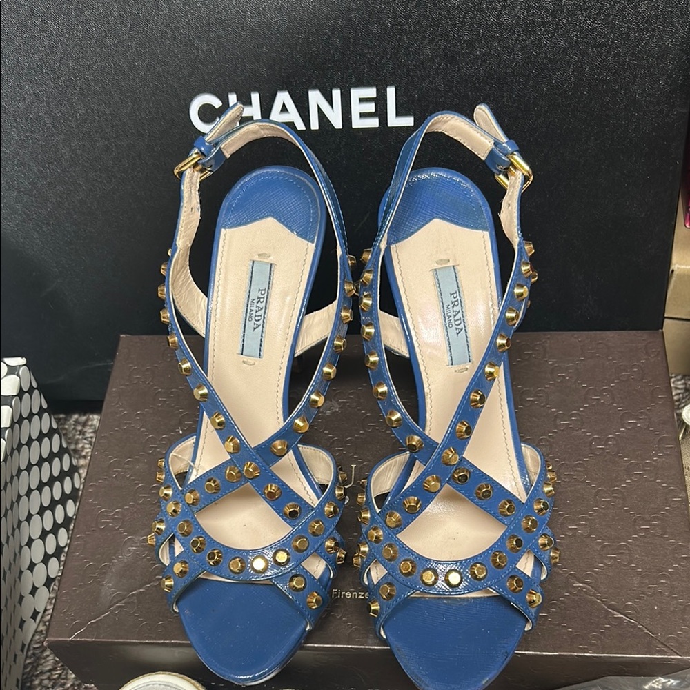 Prada Blue Studded Women's Sandals